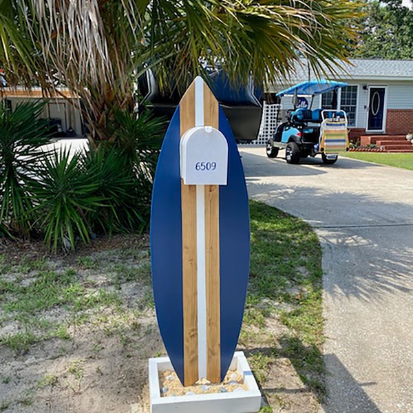 Surfboard Mailbox Holder ~ Surfboard House Decor ~ Coastal Beach Shore House Decoration