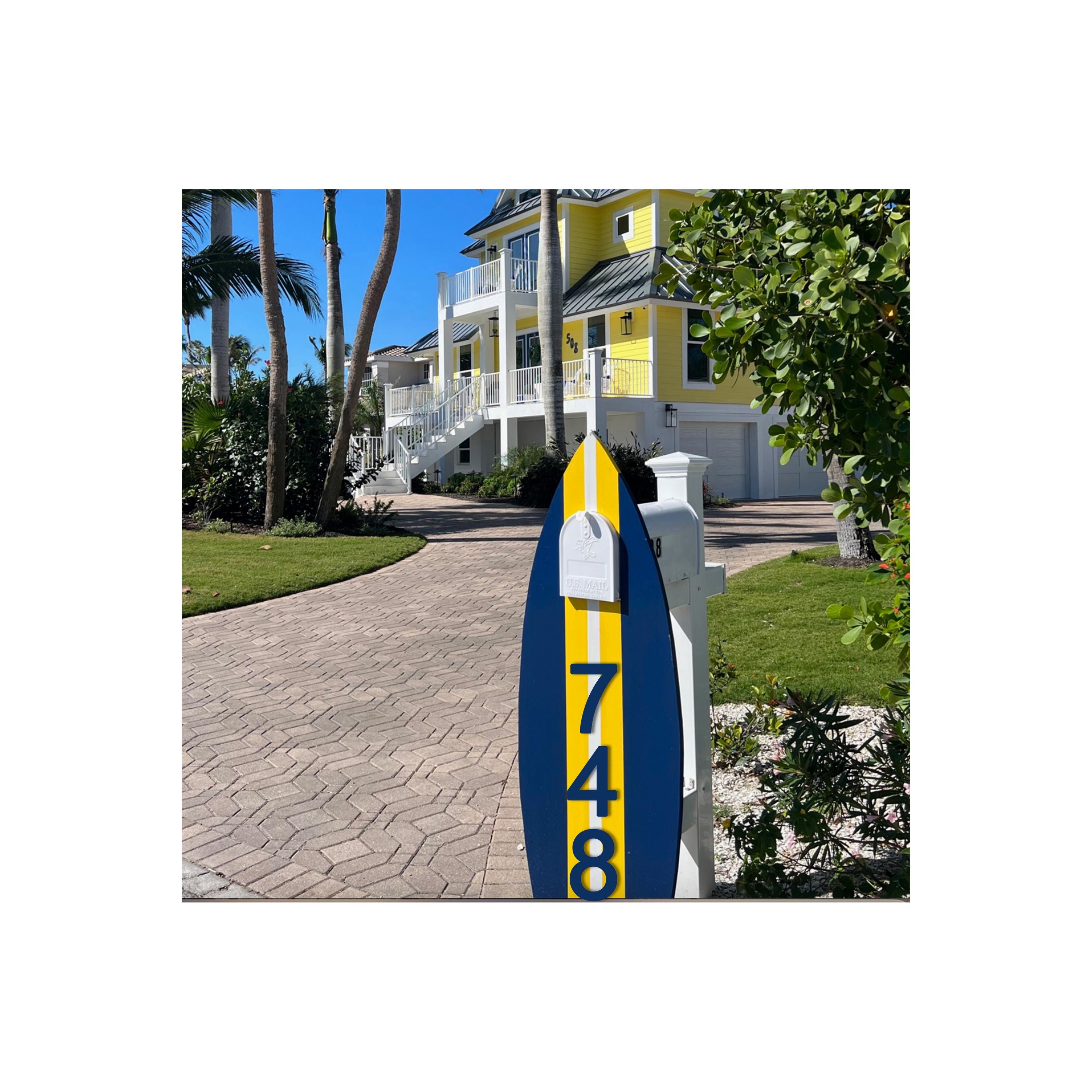 Surfboard Mailbox Holder With Address: Coastal Beach House Decor