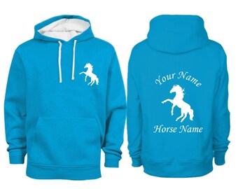 Personalised Contrast Rearing Up Horse Hoodie H12