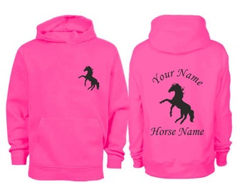 Personalised  Rearing Up Horse Neon Hoodie H12