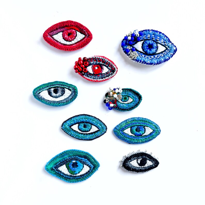 Embroidered eyes, ex-voto eye, embroidered eyes and beads image 1