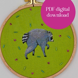 Jimothy hand embroidery pattern PDF raccoon step by step thread painting instructions