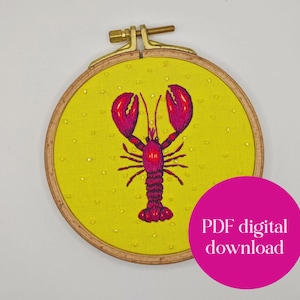 Lobster Hand Embroidery Pattern, PDF Stitch Guide, Easy Beginner Beading Tutorial, Beach Summer DIY Colourful Decor, Crab, Crustacean