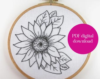 PDF hand embroidery pattern - Sunflower floral wreath
