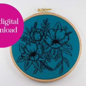 PDF hand embroidery pattern - Floral Bouquet, flower embroidery tutorial, digital stitch guide