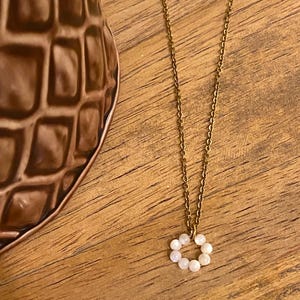 Gold Stainless Steel Necklace with Nacre Bead Circle – Dainty Gemstone Pendant – Matching Earrings Available