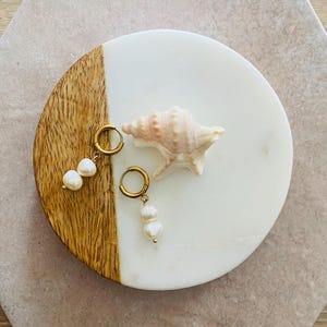 Mini Hoop Earrings with Freshwater Pearl Pendants
