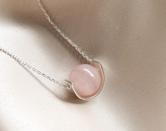 Rose quartz necklace, Sterling silver pink gem necklace, Gemstone fidget necklace for women, Love stone jewelry, Heart chakra necklace