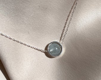 Light blue topaz necklace, Sterling silver fidget necklace for women, Clear gemstone choker necklace, Dainty handmade chain necklace