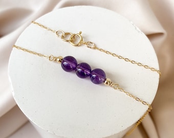 Purple amethyst necklace 14K gold fill, Triple gemstone necklace, Delicate necklace, Minimalistic everyday necklace, Handmade jewelry gift