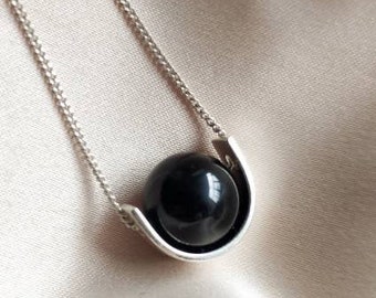 Black tourmaline sterling silver necklace, Sherl stone fidget necklace for women, Handmade gem empath protection necklace