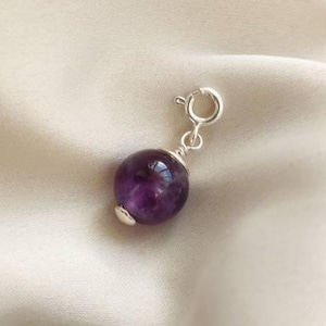 Purple amethyst 10mm add on charm, Aesthetic sterling silver clip on pendant, Sphere crystal February Birthstone jewelry, Women jewelry gift