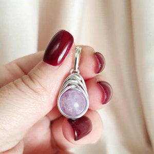 Lilac amethyst wire wrapped pendant with sterling silver bail, Small purple stone pendant, February Birthstone jewelry gift for her image 2