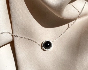 Tiny garnet necklace, Sterling silver fidget necklace for her, Dark burgundy gemstone necklace, Minimalistic necklace, Homemade jewelry gift