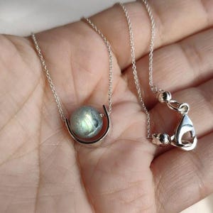 Shiny labradorite necklace, Handmade sterling silver necklace, Modern fidget necklace for women, Delicate gemstone necklace