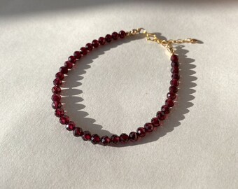 Sparkling red garnet bracelet 14k gold fill, Slim faceted gemstone bracelet, Custom size jewelry, Adjustable simple bracelet, Gift for her