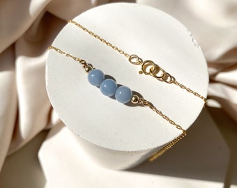 Blue angelite necklace 14K gold fill, Delicate gem necklace, Triple gemstone necklace, Minimalistic chain necklace, Handmade jewelry gift