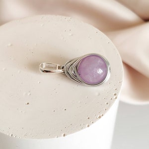 Lilac amethyst wire wrapped pendant with sterling silver bail, Small purple stone pendant, February Birthstone jewelry gift for her image 5