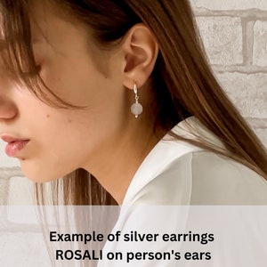 Rose quartz earrings, Pretty sterling silver stone earrings, Short aesthetic gemstone earrings, Delicate pink hanging earrings for women image 6