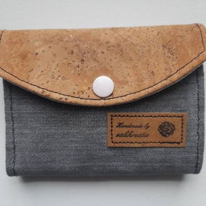kleines Portemonnaie Jeansstoff und Kork, Geldbörse, Portmonee, Geldbeutel Damen, Jeans, Geschenk Upcycling