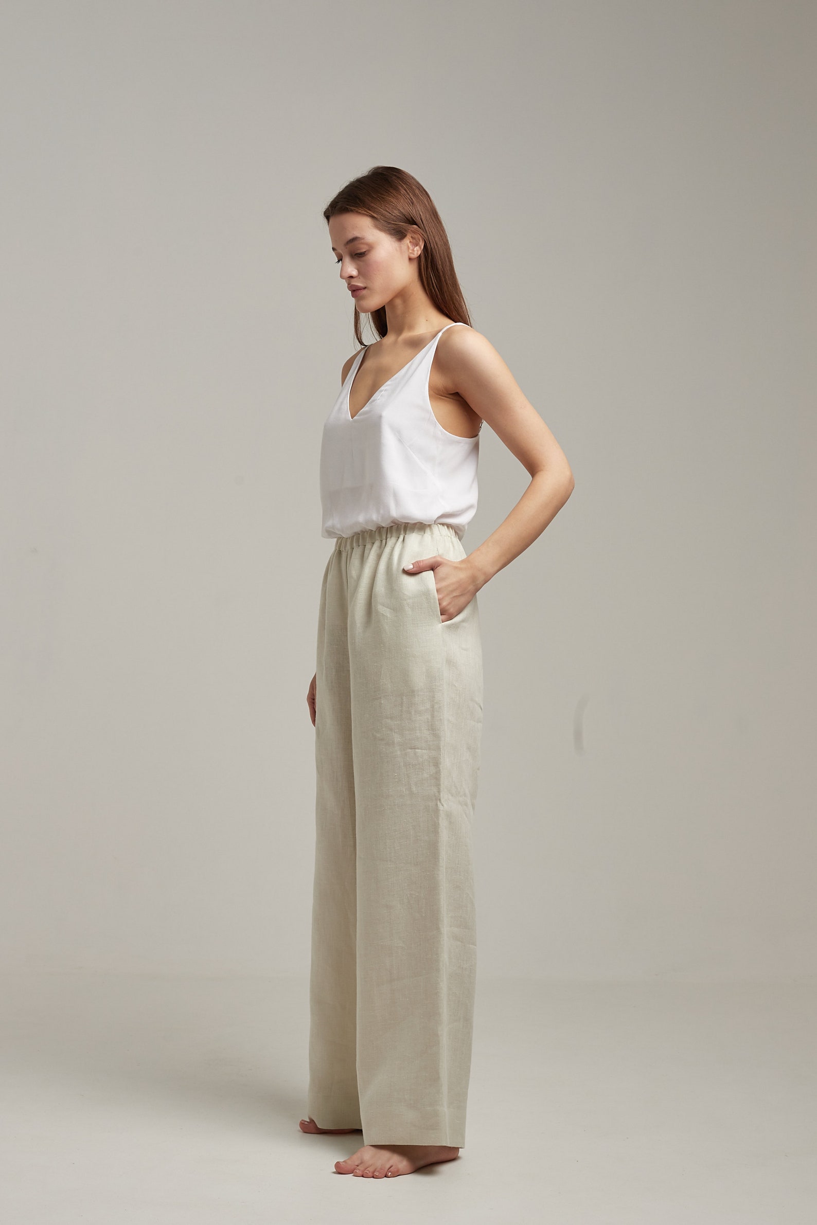 Beige linen pants Natural linen pants Loose fit pants Flax Etsy