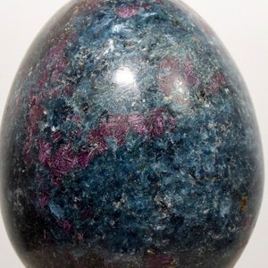 Deep Purple Ruby in Rich Blue Kyanite w/ Fuchsite Carved Egg Polished 62mm 305g Collectible Natural Gemstone Crystal Mineral Décor Specimen