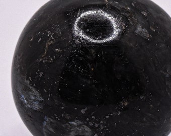 Dark Black Larvikite Monzonite w/ Pyrite Inclusions Sphere Polished 41mm 100g Natural Sparkling Collectible Gemstone Crystal Mineral Ball