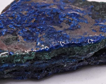 Layered Rich Blue Azurite w/ Green Malachite Rough Slice Natural Small 44mm 65ct Collectible Gemstone Crystal Mineral Décor Specimen Slab