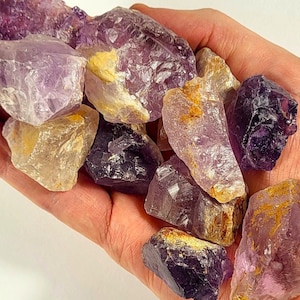 3PCs of Purple Orange Amethyst (Ametrine?) Rough Stones Natural Sparkling Gemstone Quartz Crystal Mineral Raw Décor Collectible Specimen