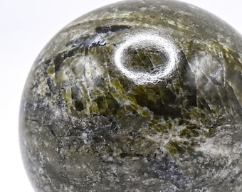 Green Vesuvianite w/ Silverish Calcite Carved Sphere Polished 45mm 155g Natural Vasonite Gemstone Crystal Mineral Collectible Décor Ball