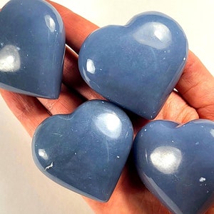 One Blue Angelite Angel Angelic Stone Heart Polished 53mm Natural Peruvian Anhydrite Gemstone Crystal Mineral Collectible Décor Specimen