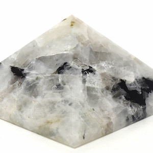 Sparkling Rainbow Moonstone w/ Black Tourmaline Pyramid Polished 44mm 275ct Natural Feldspar Gemstone Crystal Mineral Collectible Specimen