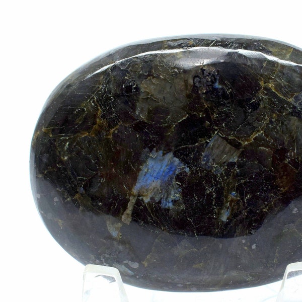 Blue Sparkling Larvikite Palm Stone Polisned 59mm 85g Natural Black Moonstone & Labradorite Gemstone Crystal Mineral Cabochon Specimen Cab