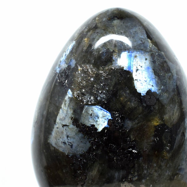 Stunning Rainbow & Blue Sparkling Larvikite w/ Pyrite Carved Egg Polished 53mm 105g Natural Gemstone Crystal Mineral Collectible Specimen