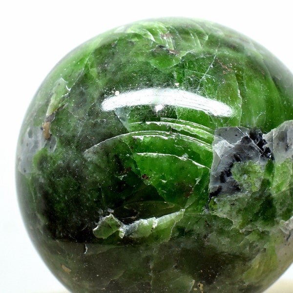 Wonderful Rich Green Chrome Diopside w/ Golden Pyrite Carved Sphere Polished 40mm 115g Natural Sparkling Gemstone Crystal Mineral Decor Ball