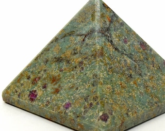 Purple Red Ruby in Green Fuchsite w/ Kyanite Inclusions Pyramid Polished 50mm Natural Gemstone Crystal Mineral Collectible Décor Specimen