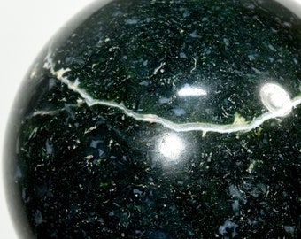 Deep Green White w/ Blue Moss Agate Sphere Polished 67mm 415g Natural Dendritic Chalcedony Gemstone Crystal Mineral Collectible Décor Ball