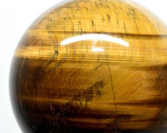 Golden Yellow Tiger Eye Sphere Polished 53mm 215g Natural Sparkling Chatoyant Hawk's Eye Gemstone Crystal Mineral Collectible Décor Ball