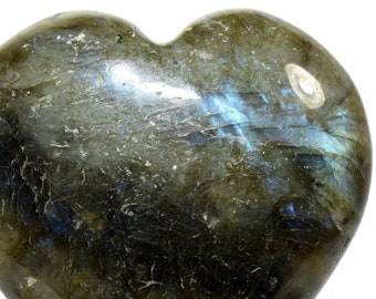 Fetching Azure Blue Flash Labradorite Puffy Heart Polished 47mm 265ct Natural Sparkling Feldspar Gemstone Crystal Mineral Decor Specimen