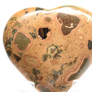 Orange Leopardite Jasper w/ Black Dendrites Heart Polished 63mm 125g Natural Leopardskin Gemstone Crystal Mineral Collectible Décor Specimen