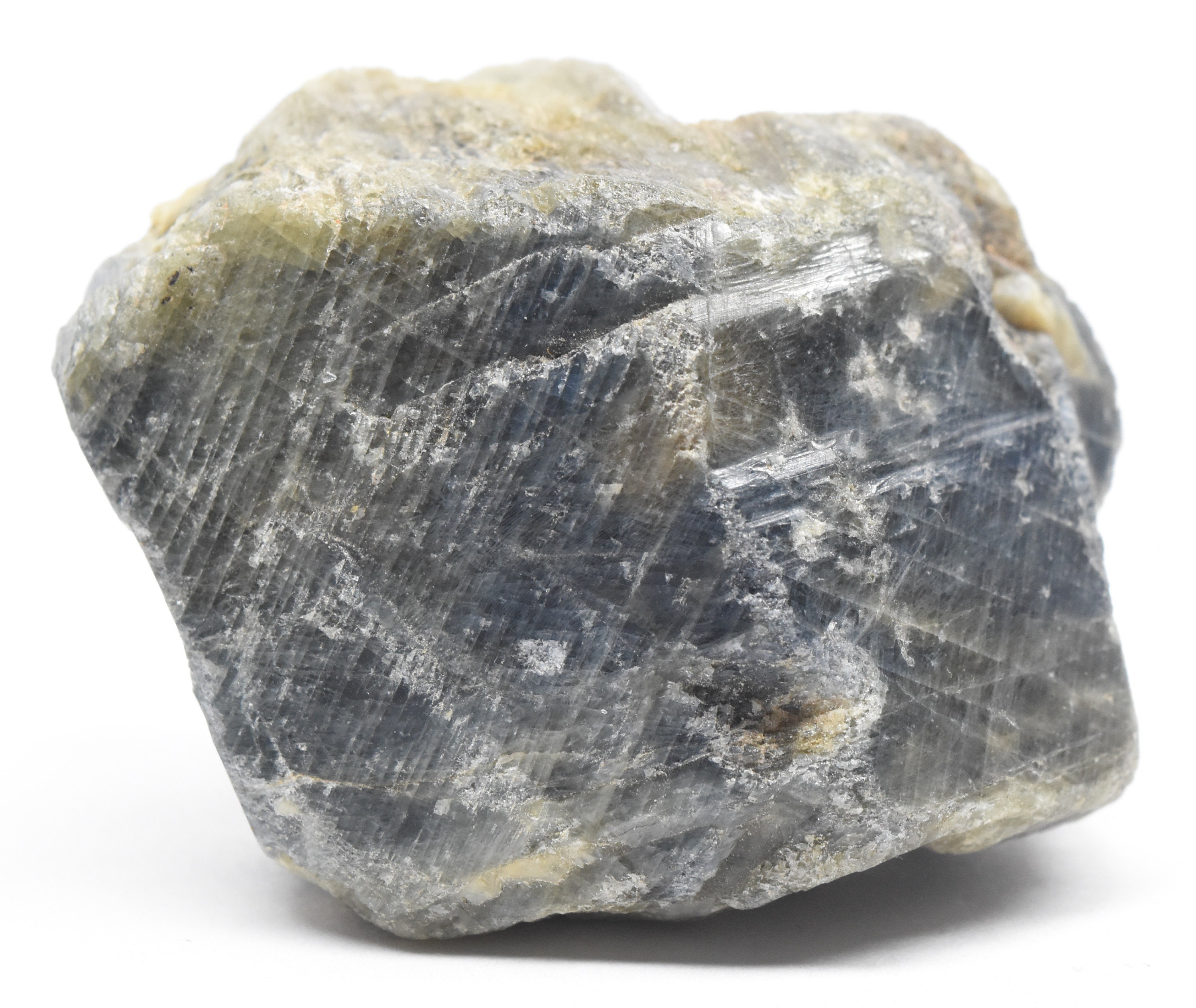 画材 Sapphire Genuine Coarse Blue Sapphire W/ Yellow Green Inclusions Rough Crystal Natural