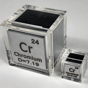 Chromium Cubes Pair in Acrylic Box - 25.4mm (1&quot;) + 10mm (0.39&quot;) up to 99.9% Pure Periodic Table Element Engraved Collection Metal Cube Cr