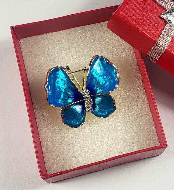 Butterfly Brooch Rhinestone Crystals Enamel in Metal Nature Wild Animal Fashion Badge Colorful Décor Style Lapel Pin Woman Girl Jewelry Gift