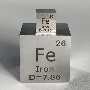 Iron & Ironchick - 10mm (0.39&quot;) + 25.4mm (1&quot;) Iron Ferrum Cubes 99.9% Pure Periodic Table Element Engraved Density Collection Display Blocks