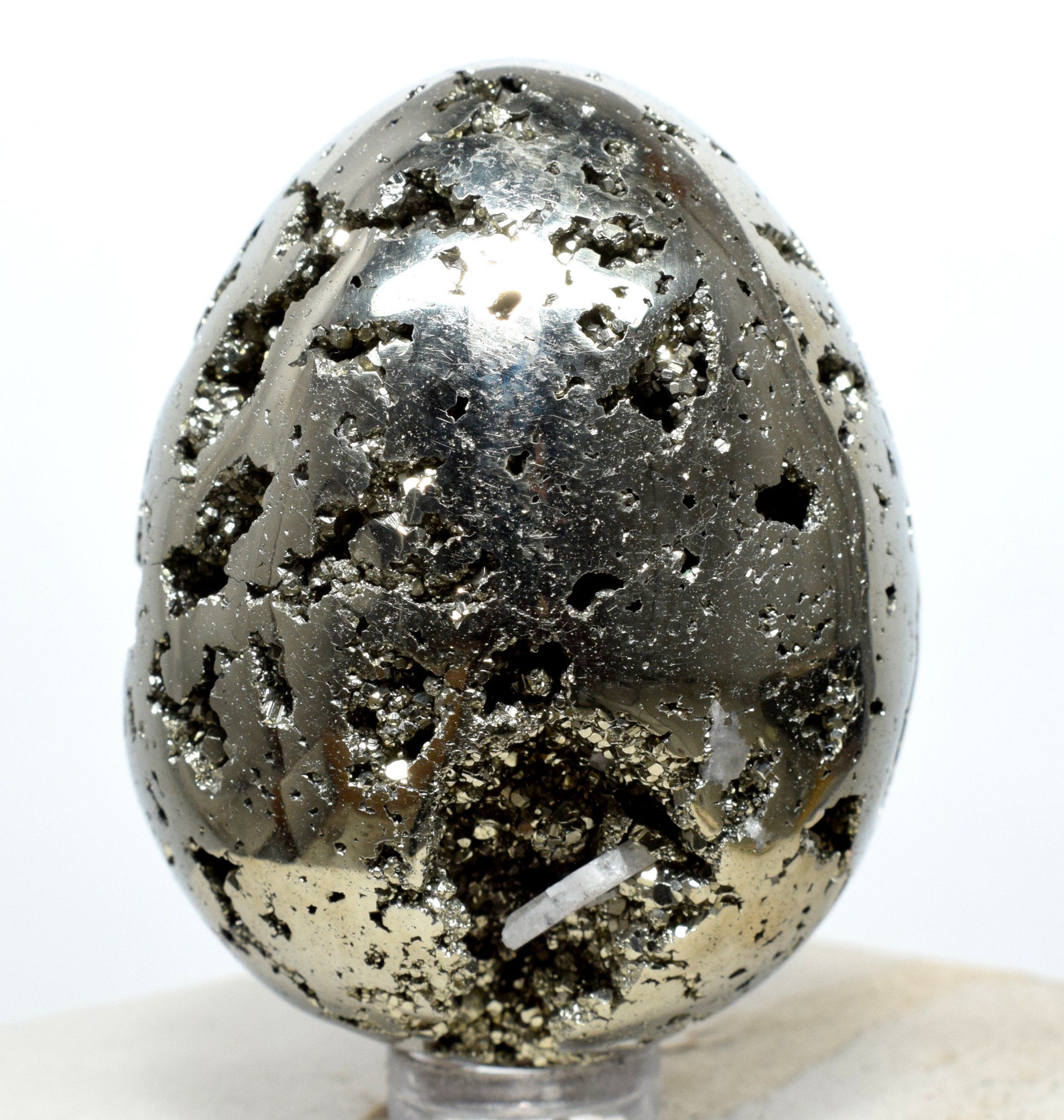 Silverish Iron Pyrite Geode Egg w/ Clear Quartz Inclsuions Etsy