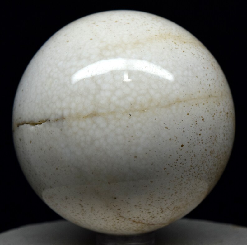 White Scolecite Spays w Black Inclusions Carved into Sphere Polished 60mm 250g Natural Zeolite Gemstone Crystal Mineral Collectible Ball