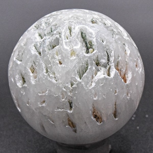 White Scolecite Druzy Cluster Carved Sphere Polished 39mm 350ct Natural Sparkling Collectible Zeolite Gemstone Crystal Mineral Décor Ball