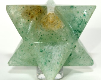 Green w/ Orange Idocrase Vesuvianite 8 Point Merkaba Star Polished 62mm 90g Natural Sparkling Gemstone Crystal Mineral Décor Specimen