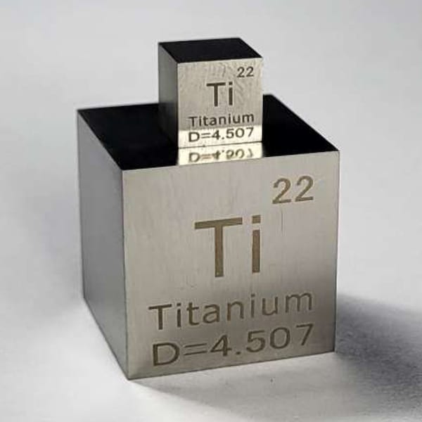 Titan & Titanchick - 25.4mm (1") + 10mm (0.39") Titanium Cubes 99.9% Pure Periodic Table Element Engraved Density Collection Display Blocks