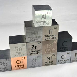 1.5" (38.1mm) Metal Cube up to 99.9% Pure Periodic Table Element Engraved Density Collection Science Education Display Block + Acrylic Case